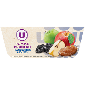 U Dessert fruitier coupelle pommes et pruneaux sans sucres ajoutés 4x100g