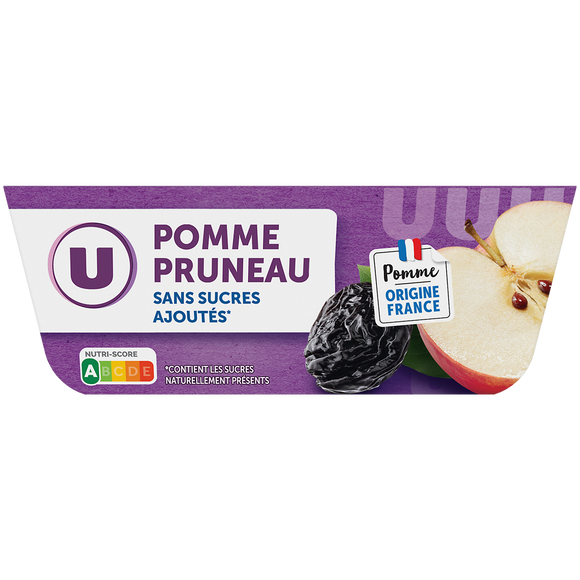 U Dessert fruitier coupelle pommes et pruneaux sans sucres ajoutés 4x100g