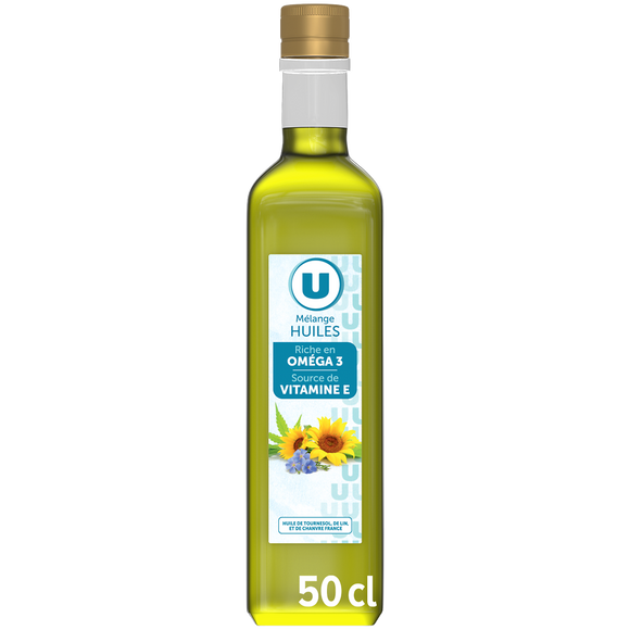 U Mélange d'huile de tournesol, chanvre, lin et d'olive vierge extra U 500cl