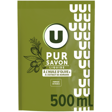 U Recharge de savon liquide olive et romarin U en flacon 500mL
