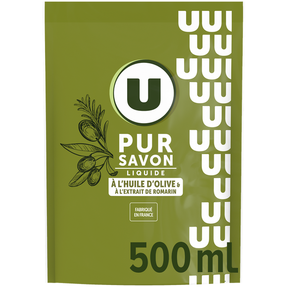 U Recharge de savon liquide olive et romarin U en flacon 500mL