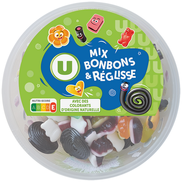 U Assortiment de bonbons gélifiés réglisse bac 600g