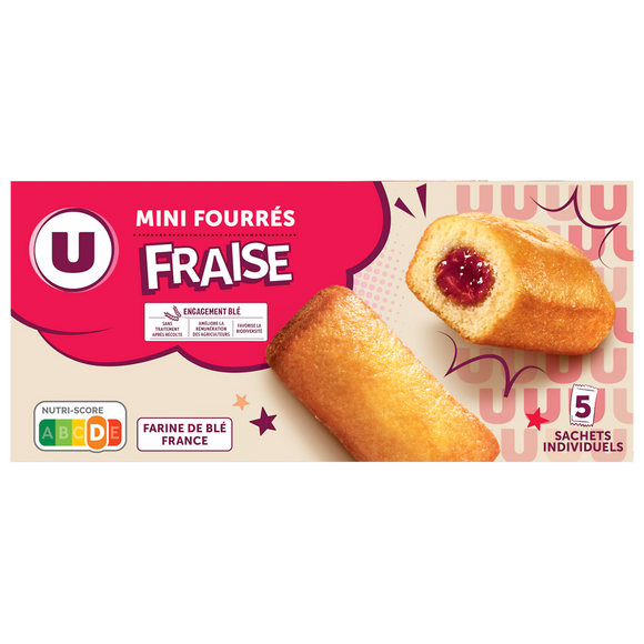 U Mini gateaux fourrés fraise  5 paquets de 30g, 150g