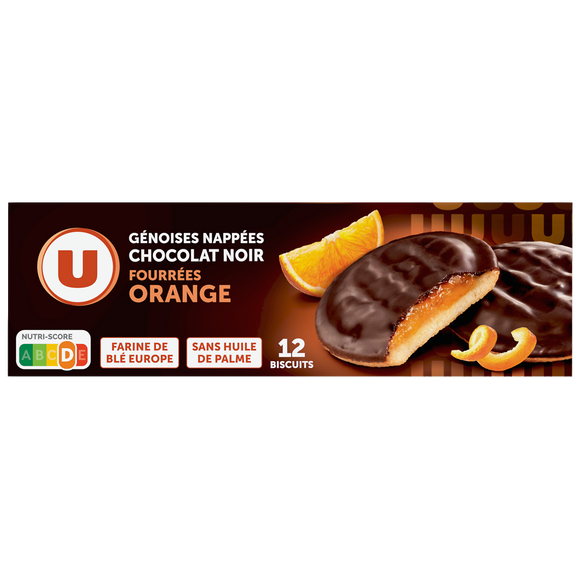 U Biscuits Génoises fourrées à l'orange nappées de chocolat 150g