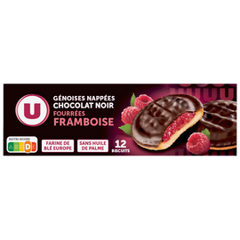 U Biscuits fourrés à la framboise nappés de chocolat  paquet de 150g