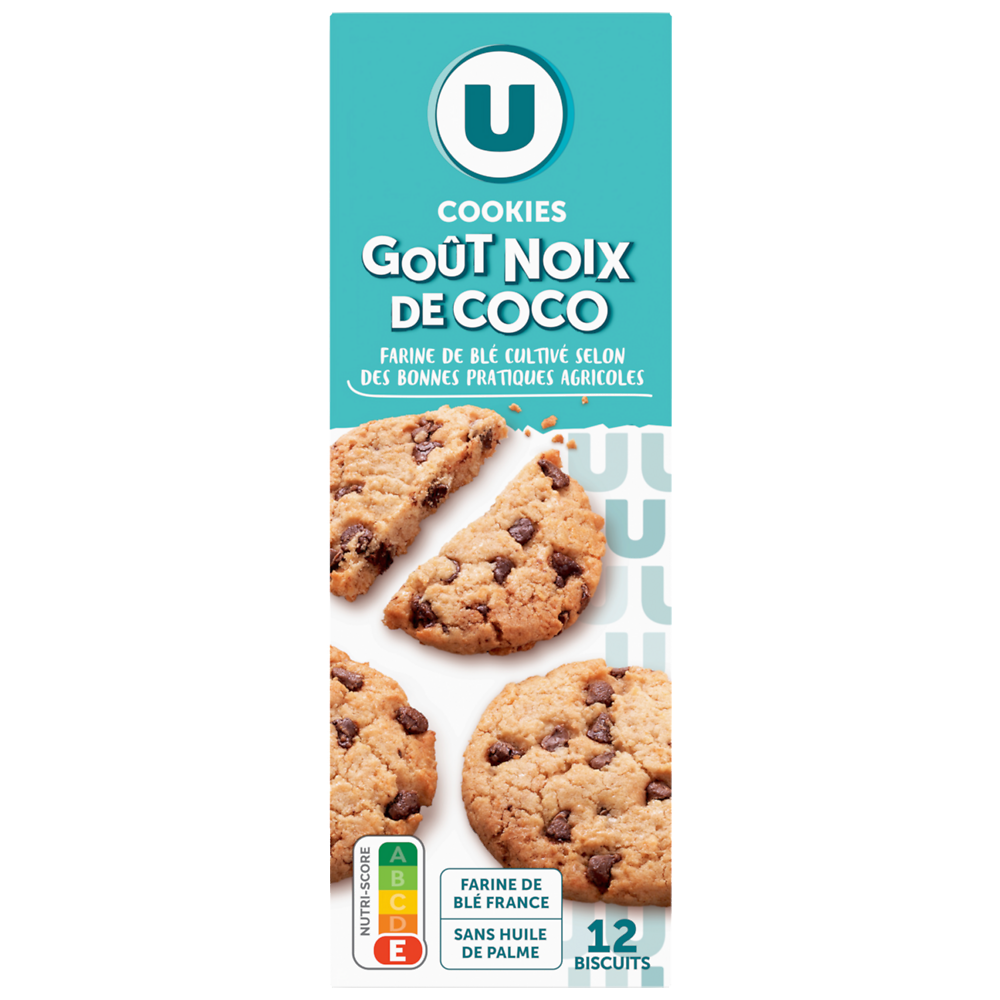 U Cookies noix de coco et pépite de chocolat  paquet de 200g
