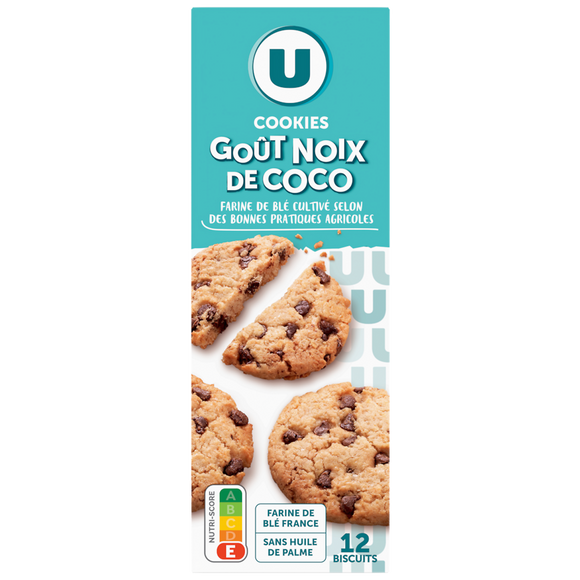 U Cookies noix de coco et pépite de chocolat  paquet de 200g