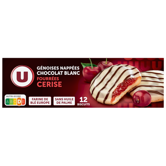 U Biscuits fourrés à la cerise nappés de chocolat  paquet de 150g
