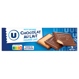 U Biscuits petit beurre fourrés au lait nappés chocolat au lait - Paquetde 150g