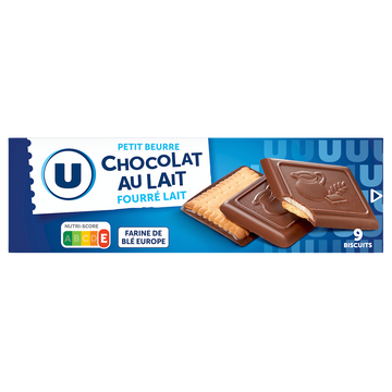 U Biscuits petit beurre fourrés au lait nappés chocolat au lait - Paquetde 150g
