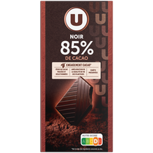 U Chocolat noir dégustation 85% de cacao Tablette de 100g