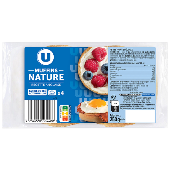 U Muffins nature Recette Anglaise x4 - 250g