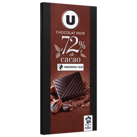 U Chocolat noir dégustation 72% de cacao  Tablette de 100g