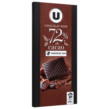 U Chocolat noir dégustation 72% de cacao  Tablette de 100g