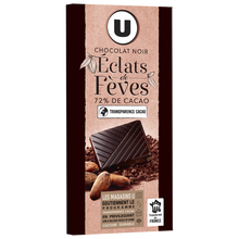 U Chocolat noir dégustation 72% d'éclats fèves de cacao Tablette de 100g