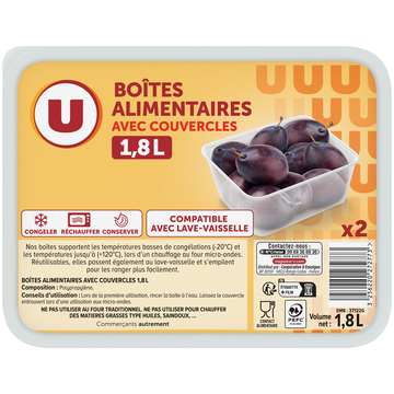 U Boîtes plastiques micro-ondes,  2x1,8 litres