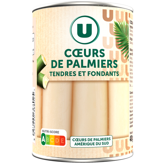 U Coeurs de palmier, boîte de 1/2 220g poids net égoutté 400g