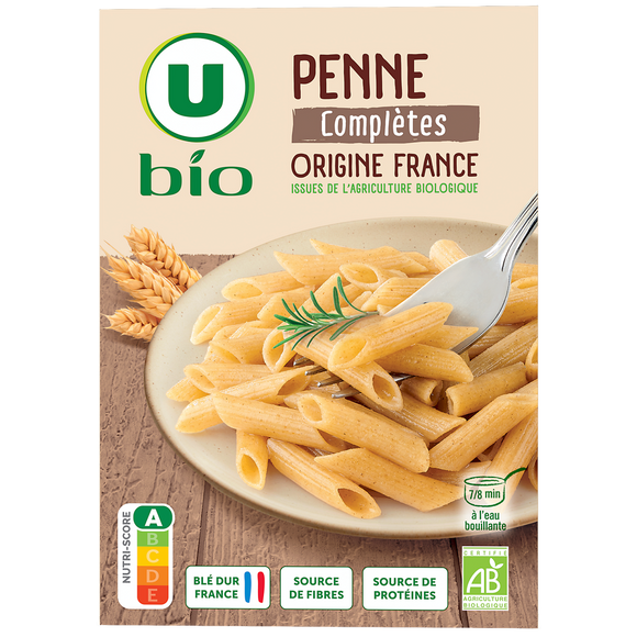 U BIO Pâtes Pennes complètes boîte en carton de 500g