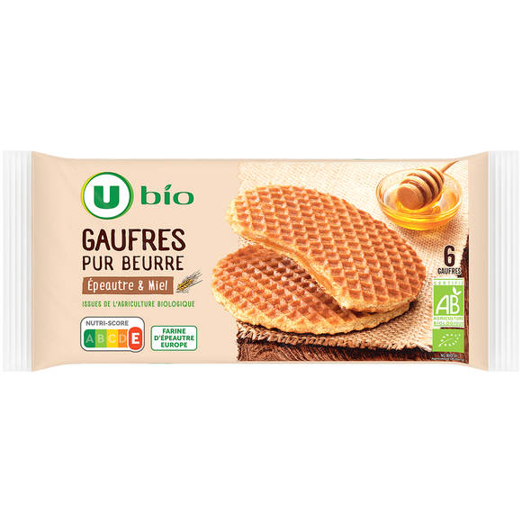 U BIO Gaufre au miel et à la farine d'épeautre bio boîte de 175g