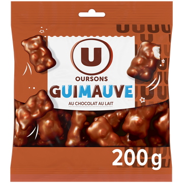 U Bonbons Confiserie oursons en guimauve au chocolat au lait sachet de 200g
