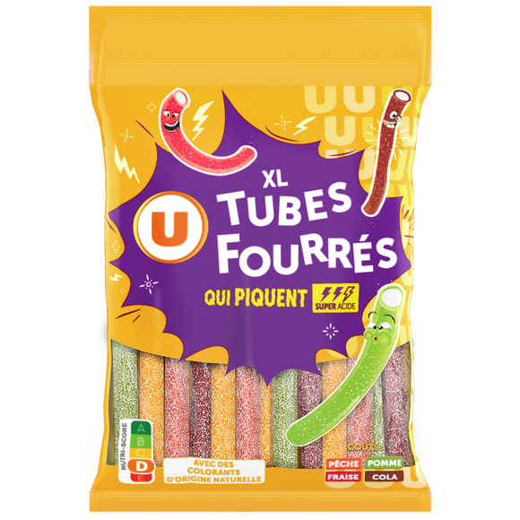 U Bonbons Tubes fourrés qui piquent XL, 180g