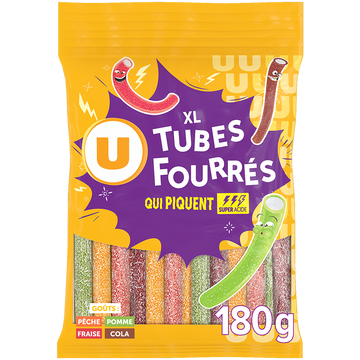 U Bonbons Tubes fourrés qui piquent XL, 180g