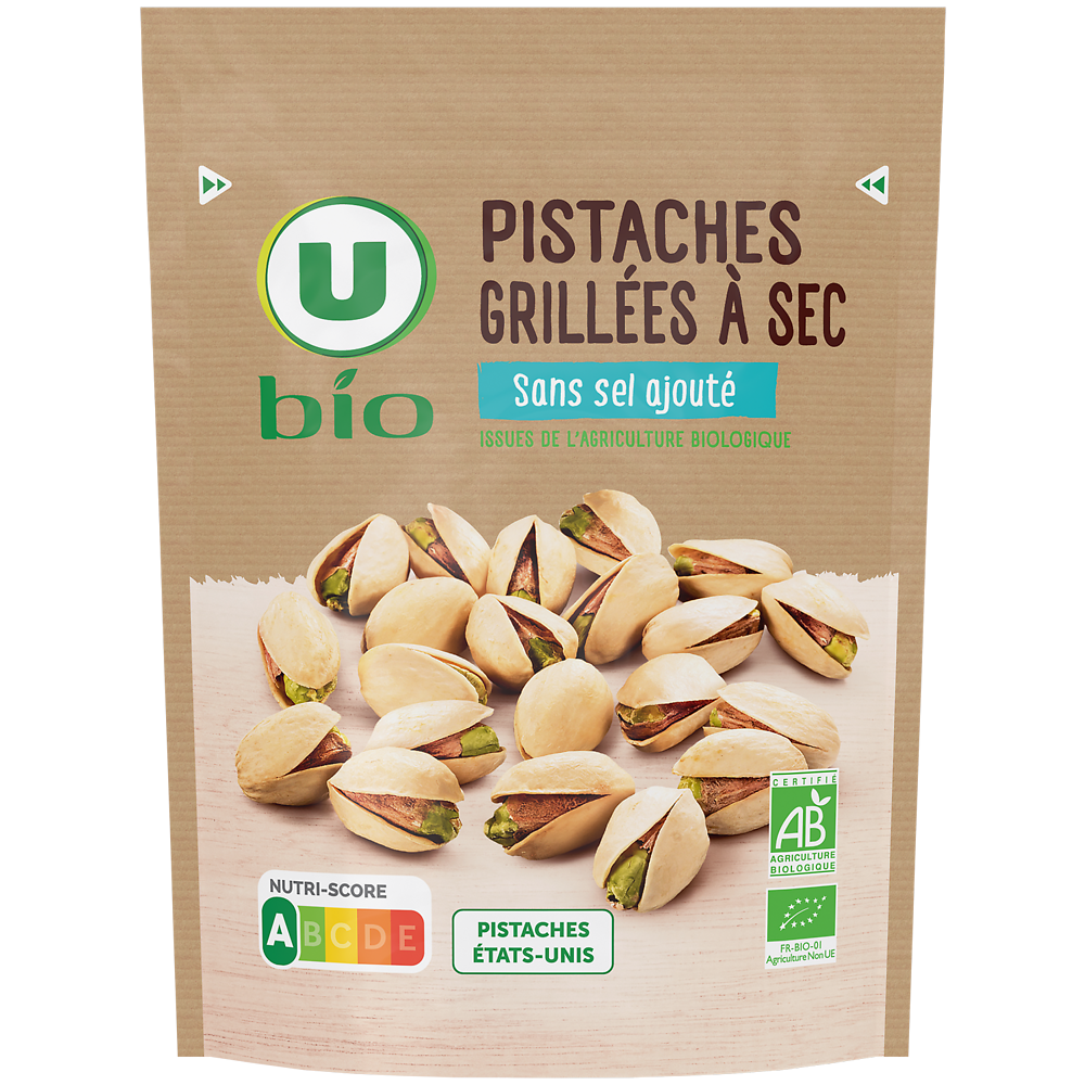 U BIO Pistaches grillées à sec sans sel ajouté , sachet 75g