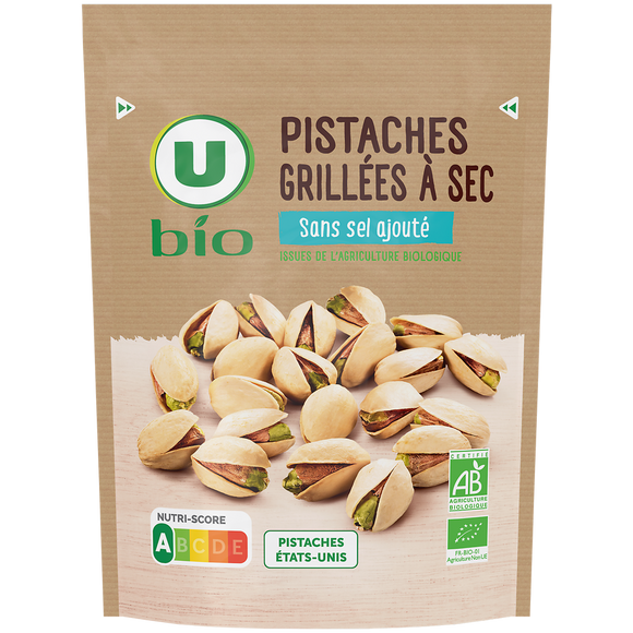 U BIO Pistaches grillées à sec sans sel ajouté , sachet 75g