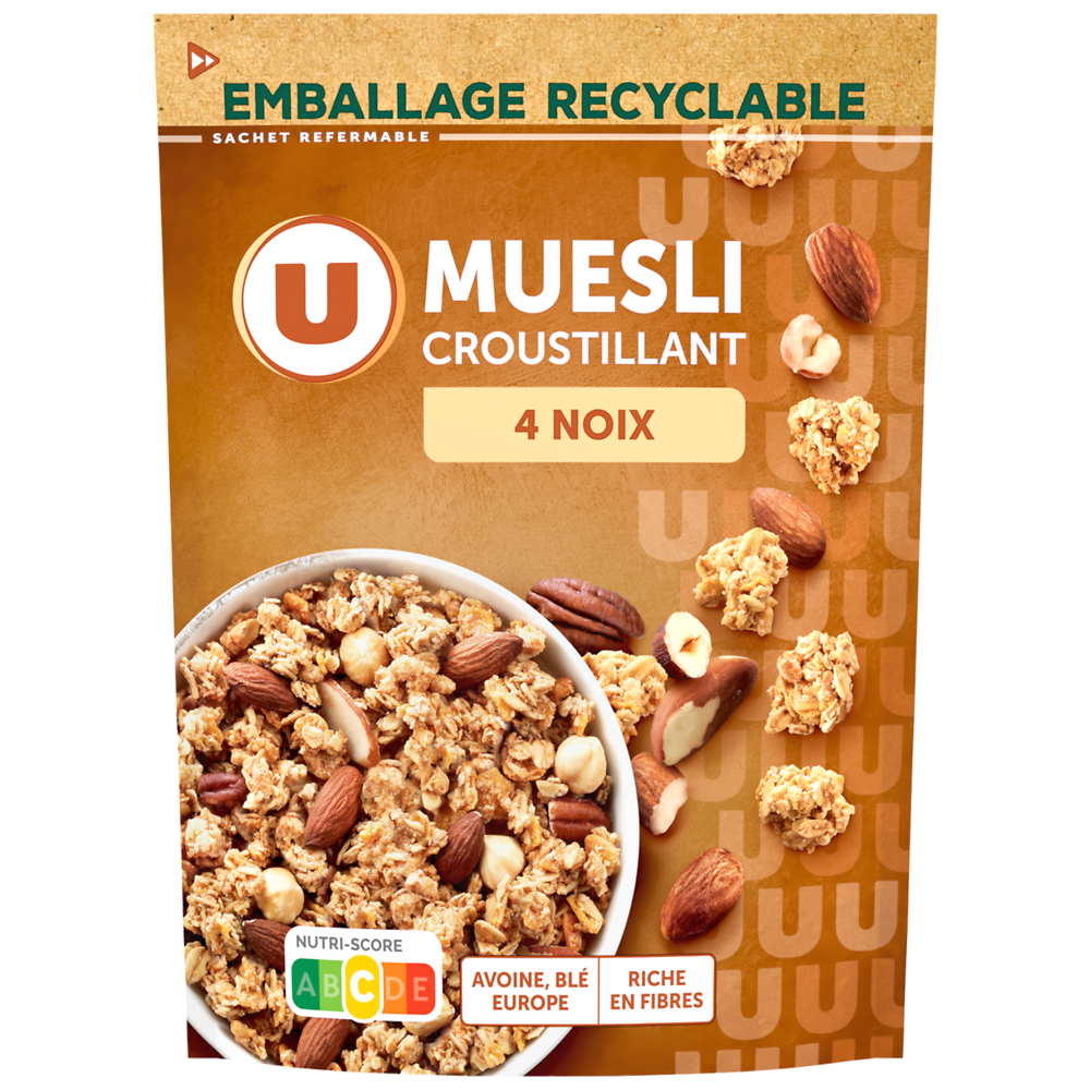 U Muesli croustillant aux 4 noix  paquet de 500g