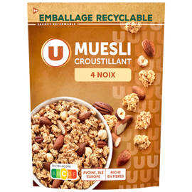 U Muesli croustillant aux 4 noix  paquet de 500g
