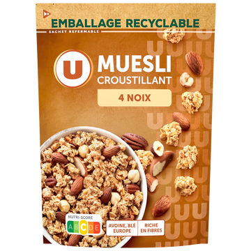 U Muesli croustillant aux 4 noix  paquet de 500g