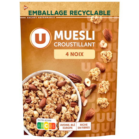 U Muesli croustillant aux 4 noix  paquet de 500g