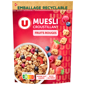 U Céréales Muesli croustillant aux fruits rouges  doypack de 500g