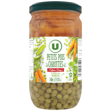 U Petits pois et carottes extra-fins  - Bocal de 420g net égoutté