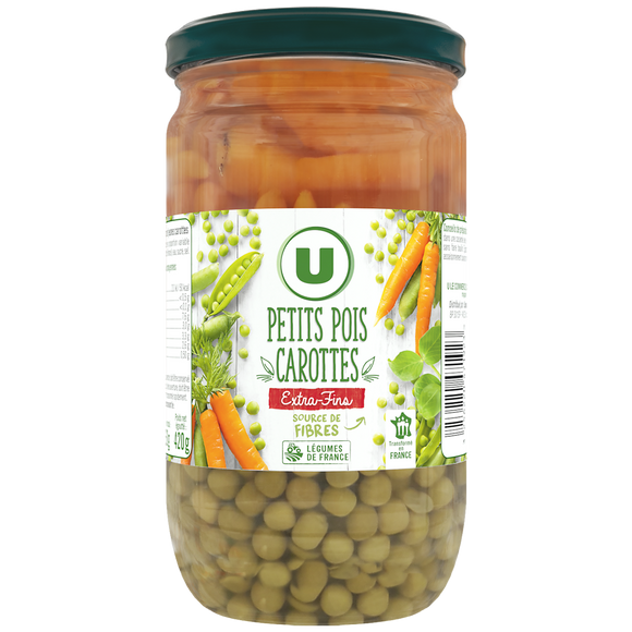 U Petits pois et carottes extra-fins  - Bocal de 420g net égoutté