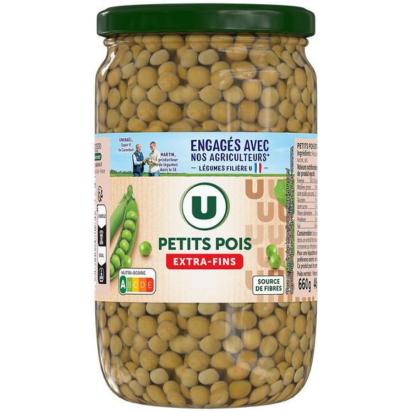 U Petits pois extra-fins - Bocal de 445g net égoutté