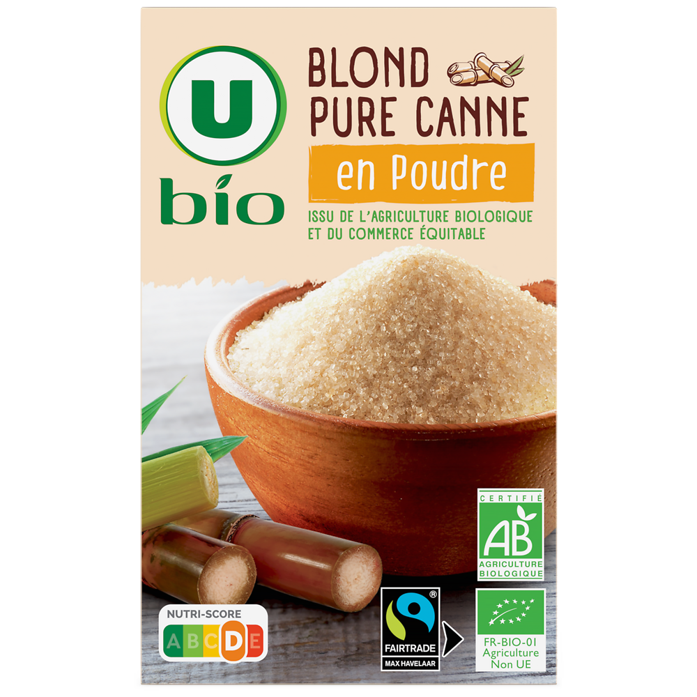 U BIO Sucre Blond pure canne en poudre 500g