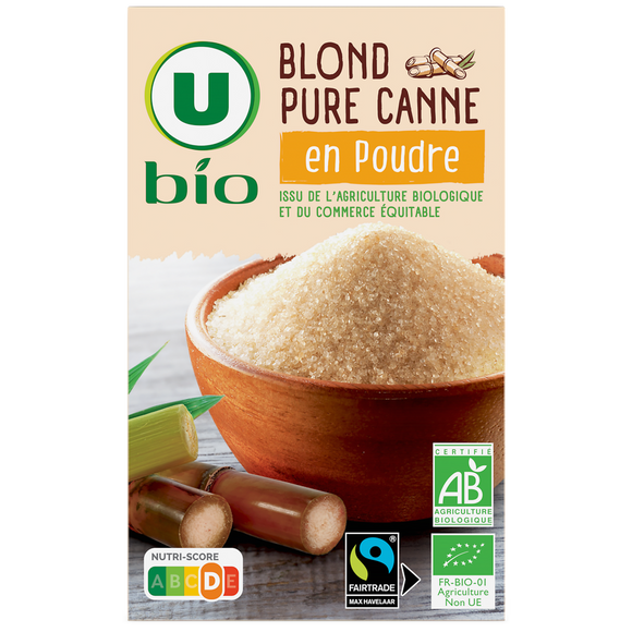 U BIO Sucre Blond pure canne en poudre 500g