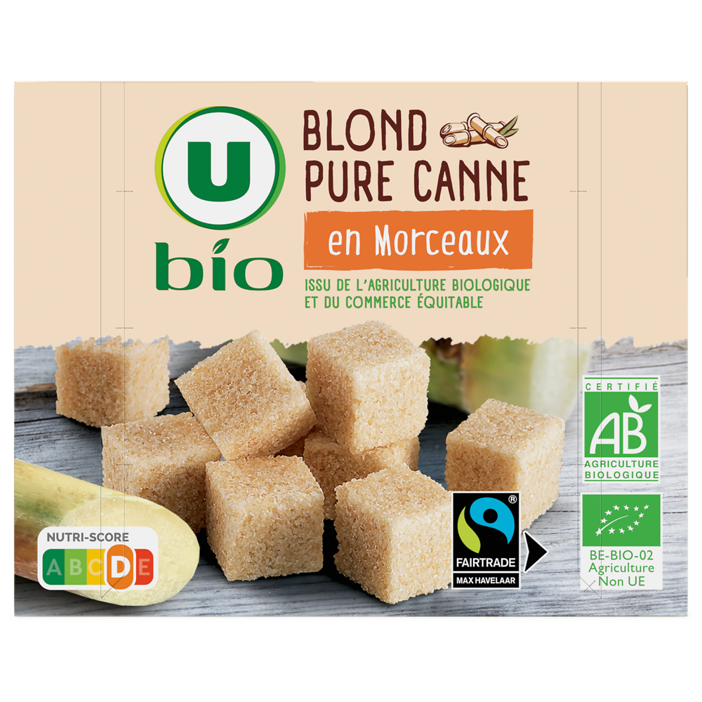 U BIO Sucre Blond pure canne en morceaux 500g