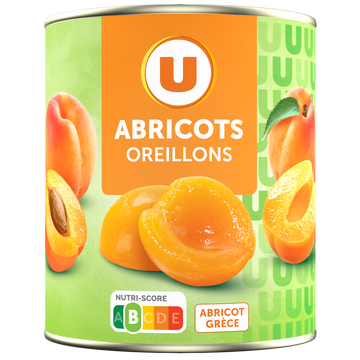 U Oreillons d'abricots au sirop léger  boîte de 4/4, 475g