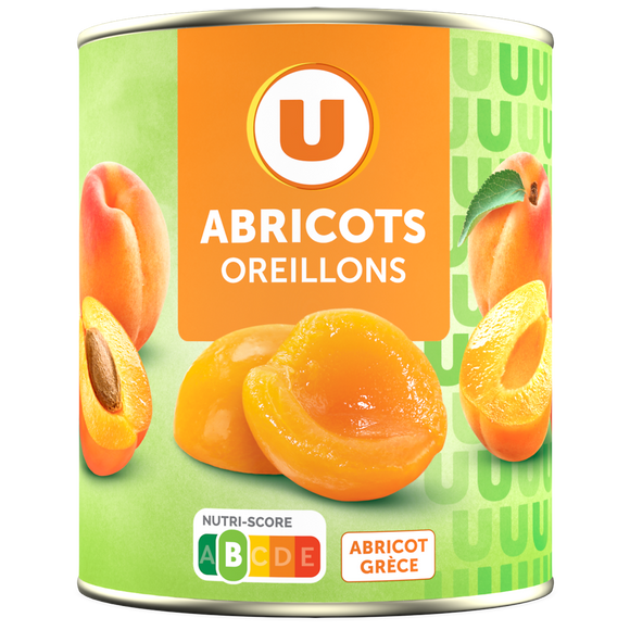 U Oreillons d'abricots au sirop léger  boîte de 4/4, 475g