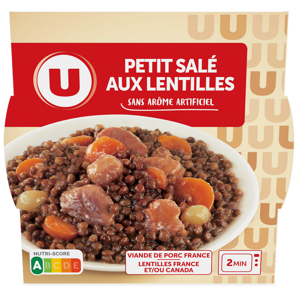U Plat cuisiné Petit salé aux lentilles barquette micro-ondable de 300g