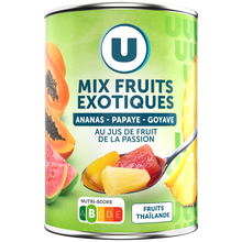 U Mélanges de fruits tropicaux préservés au jus de fruits de la passionU, boîte 3/4, 340g
