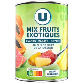 U Mélanges de fruits tropicaux préservés au jus de fruits de la passionU, boîte 3/4, 565g