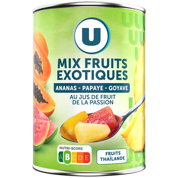 U Mélanges de fruits tropicaux préservés au jus de fruits de la passionU, boîte 3/4, 565g