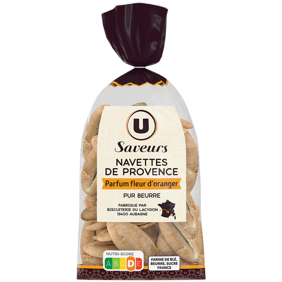 U SAVEURS Biscuits Navettes de Provence fleur d'oranger pur beurre - 400g