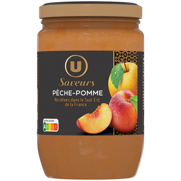 U SAVEURS Compote pêche pomme, bocal 625g