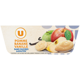 U Dessert fruitier Purée pomme banane vanille sans sucre ajoutés - coupelles 4x100g