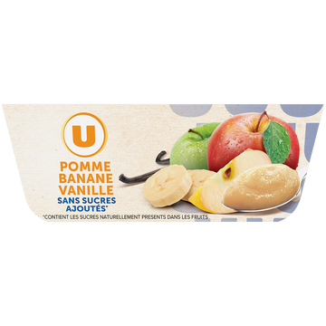 U Dessert fruitier Purée pomme banane vanille sans sucre ajoutés - coupelles 4x100g
