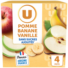 U Dessert fruitier Purée pomme banane vanille sans sucre ajoutés - coupelles 4x100g